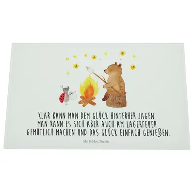 Produktbild von Mr. & Mrs. Panda Küchenbrett Bär & Marienkäfer Lagerfeuer - Weiß - Geschenk, Schneidebrett Aus Glas, Schneidplatte, Hackbrett, Teddy, Schneideplatte, schneidunterlage