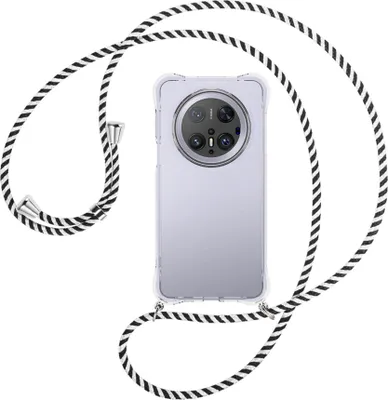 Produktbild von Handykette Backcover-Schutzhülle mit Band (Metall silberfarben) für Huawei Mate 70 Pro - schwarz/weiß gestreift