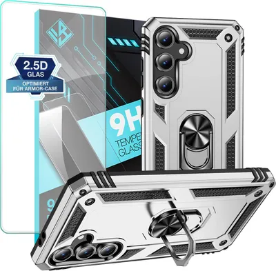 Produktbild von Armor Outdoor Handyhülle für Samsung Galaxy S24 FE Handy Panzer Case Schutzhülle mit 9H Displayglas Displayschutz Farbe: Silber