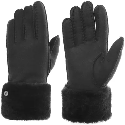 Pearlwood warme Wildleder-Handschuhe Lammfell-Futter & Umschlag in schwarz