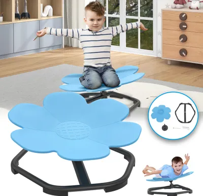 Produktbild von UISEBRT Senzorická otočná židle pro rozvoj motoriky, květinová židle pro trénink rovnováhy dětí, vhodná pro věk 3-9 let, nosnost do 80 kg, modrá barva