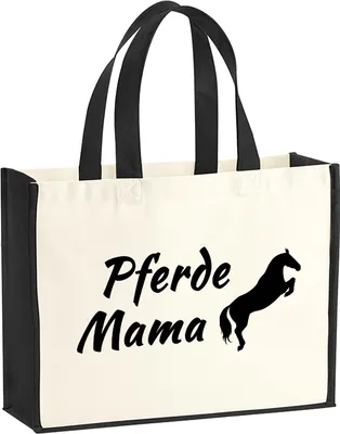 Produktbild von Huuraa Jutetasche Pferdemama Silhouette 21 Liter Black Jute und Baumwolle Einkaufstasche Geschenkidee