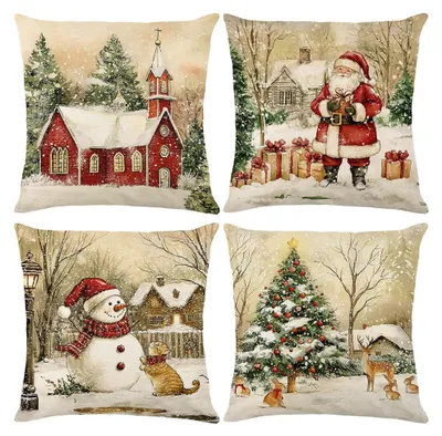 Obrázek produktu pro Sada čtyř dekorativních povlaků na polštáře, rozměr 45 x 45 cm, vánoční motiv
