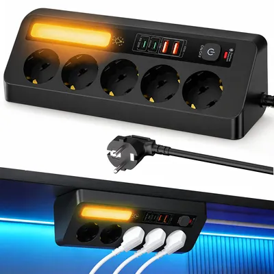 Produktbild von KUGI,Tischsteckdosenleiste mit 5 Steckdosen,Eck-Steckdosenleiste Mehrfachsteckdose 9-fach ,Ein-/Ausschalter, USB-Anschlüsse, 4 USB-Ports PD35W&20W