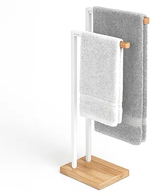 Handtuchständer 2 Stangen Metall Bambus 80,5x38,5x19,5 cm Weiß