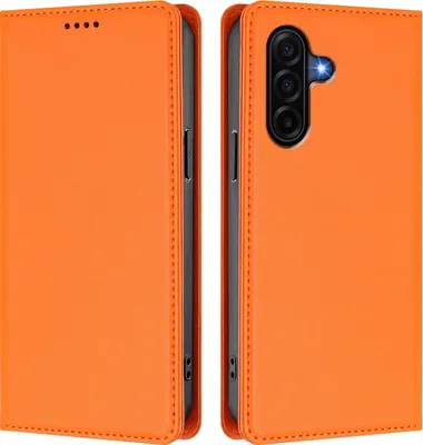 Produktbild von Handyhülle für Samsung Galaxy A37, Kunstleder Klapphülle Stoßfeste Magnetische Hülle mit Ständer Orange