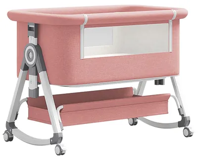 Imagen del producto de Cuna para bebé, con altura ajustable, diseño plegable, color rosa