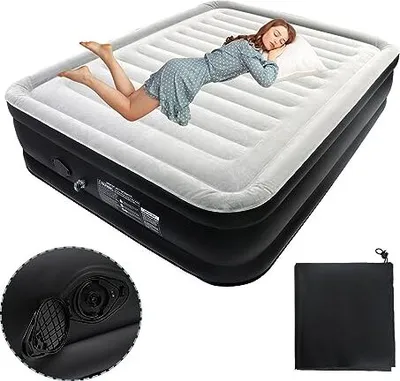 Image de YARDIN Matelas à air Camping Matelas gonflable Matelas à air Auto-gonflant Lit à air avec pompe électrique intégrée pour camping & lit d'appoint, 195 x 152 x 46cm