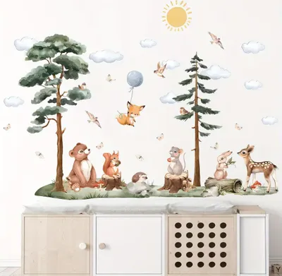 Produktbild von Niedliche Cartoon Tier Sticker – Bär, Hirsch, Hase für Kinderzimmer, Schlafzimmer, Wohnzimmer und Heimdekoration