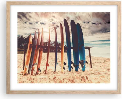 Produktbild von Gerahmtes Poster - Rahmen in heller Eiche - Surfen Strand Board - 50x40 cm - Wand Bild - Wanddeko - Wandbilder - Kunstposter - Wandposter - Bilderrahmen - Bilder - Kunstdruck - P2NAA50x40-4992