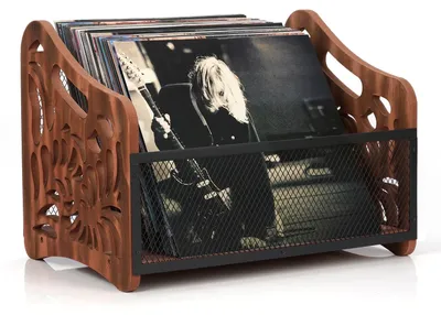 Produktbild von Vinylhalter aus Holz und Metall, Plattenspieler-Ständer