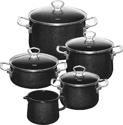 Produktbild von RIESS Topfset Black Magic 5teilig schwarz Emaille 110363