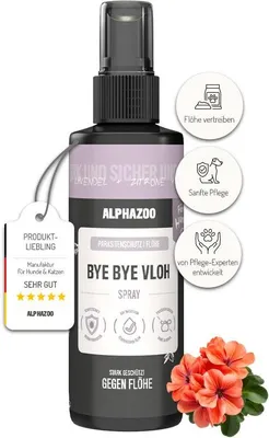 Produktbild von alphazoo ByeByeVloh Anti Floh-Spray 100 ml – Natürliches Flohmittel für Hunde, Katzen & Pferde – Mit Sofortwirkung & Langzeit-Flohschutz