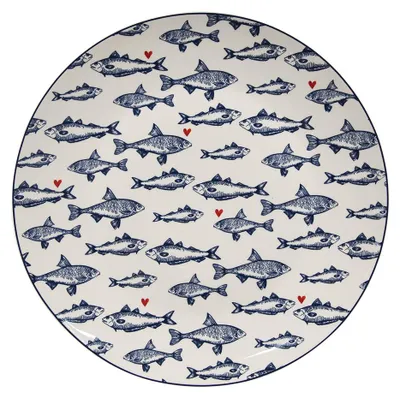 Immagine prodotto di Piatto da pranzo Clayre & Eef Ø 26 cm Pesce in porcellana bianca e blu