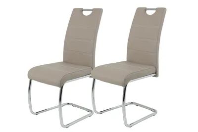 Produktbild von Hela Tische, 2er Set Esszimmerstuhl Freischwinger Flora - Bezug Kunstleder Beige - Metallgestell Rundrohr verchromt -120kg belastbar -Lehne mit Griff