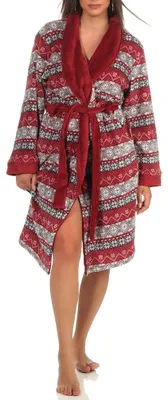 Produktbild von NORMANN Kuscheliger Bademantel in Norweger Optik aus Polyester, rot, Größe 44