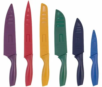 Image de 6 couteaux de cuisine colorés en acier inoxydable