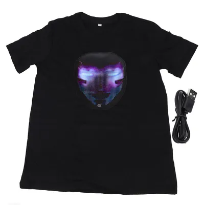 Productafbeelding van LED-T-shirt, Bluetooth, programmeerbaar, bediening via app, aanpasbare patronen, kleurrijke matrix, grappige lichtgevende shirts, maat S, ideaal voor feesten