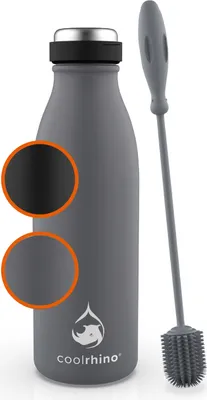 Produktbild von coolrhino Edelstahl-Trinkflasche 500ml, 1L – Kohlensäure geeignete Sportflasche inkl. Reinigungsbürste – BPA frei, Auslaufsicher -Thermosflasche & Teeflasche für Uni, Schule, Fitness, Outdoor, Camping