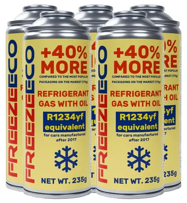 Produktbild von FreezeEco 5x R1234yf Ersatz-Set 2-in-1 Klimaanlagen-Kältemittel mit Öl und Dichtmittel