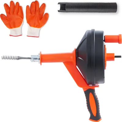Image de SucceBuy Spirale de nettoyage de tuyaux de 25 pieds, Spirale de nettoyage de tuyaux avec embout de perçage, Déboucheur pour cuisine, salle de bain et douche, tuyau de protection et gants inclus