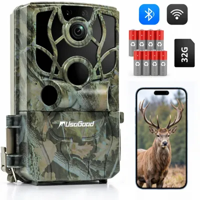 Productafbeelding van 4K, 48MP wildcamera met mobiele app-overdracht, Wi-Fi, Bluetooth, bewegingssensor, nachtzicht, 120° groothoeklens. Waterdichte wildcamera (IP66)
