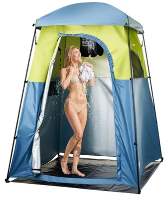 Immagine prodotto di VEVOR Tenda doccia con 1 stanza e sacco doccia, tenda WC (1676x1676x2184 mm) Tenda spogliatoio incl. picchetti, corde, borsa per il trasporto e  aste di sostegno, in tessuto Oxford 150D per campeggio, spiaggia, pesca, verde