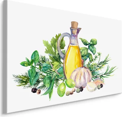 Produktbild von Fabelhafte Canvas LEINWAND BILDER 70x50 cm XXL Kunstdruck Kräuter Blätter Öl Gewürze