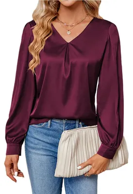 Immagine prodotto di Elegante camicetta da donna in raso, con maniche lunghe e scollo a V