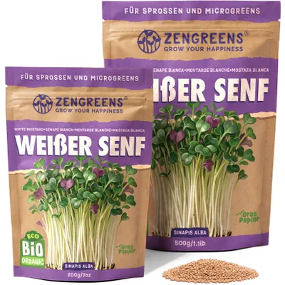 Produktbild von ZenGreens® Bio Weißer Senf Keimsaat 200 g – Sprossensamen & Microgreens