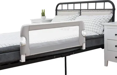 Produktbild von GOPLUS Bettgitter, Klappbarer & Tragbarer Bettschutzgitter für Babys unter 3 Jahren, Babybettgitter für die Reise und unterwegs, Gitter, Rausfallschutz für Kinderbett und Dopelbett, 105 x 42 cm (Grau)