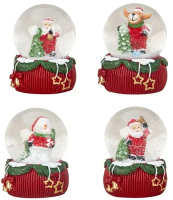 Produktbild von 4 Stück Schneekugeln 6,2cm Weihnachtsmann Schneemann Elch Weihnachtsmotive Deko