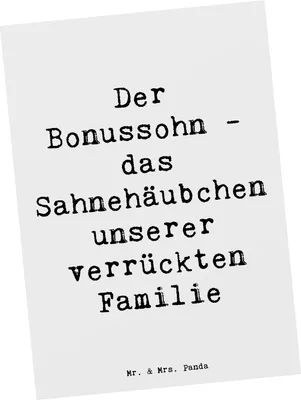 Produktbild von Mr. & Mrs. Panda Grußkarte Spruch Der Bonussohn - Weiß - Geschenk, Kunstkarten, handgemacht, Familie, bildkarte, Stiefsohn, Familienleben, Postkarten, Familienbindung