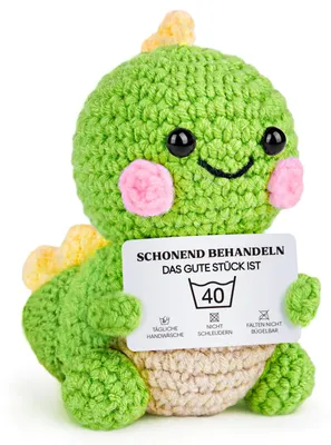 Productafbeelding van Handgehaakelde dinosaurus - Met grappige boodschap - Decoratie - 40 cm.