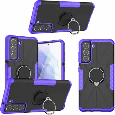 Produktbild von Für Samsung Galaxy S21 FE G990B Lila Magnet Hybrid + TPU + Ring Handy Tasche Neu