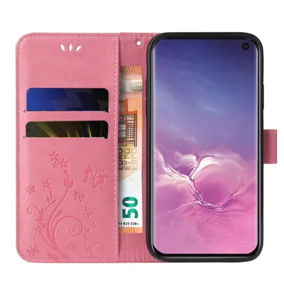 Produktbild von Handyhülle für Samsung Galaxy S10 Floral Blumen Schmetterling Flip Cover Hülle Case Klapphülle Handytasche Farbe: Rosegold