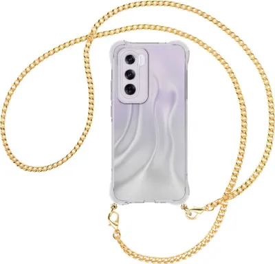 Produktbild von Handykette Backcover-Schutzhülle mit Band (Metall goldfarben) für OPPO Reno 12 Pro 5G - goldfarbene Kette