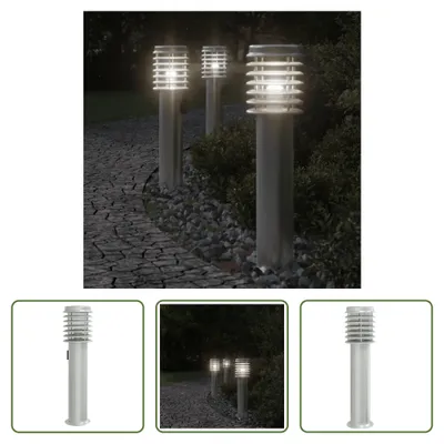Image de The Living Store Lampe d'allée avec prise de courant Argenté 60 cm Acier inoxydable