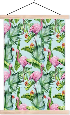 Produktbild von MuchoWow® Textilposter Blatt - Flamingo - Tropisch 60x90 cm mit holzfarbenen Rahmen - Textil