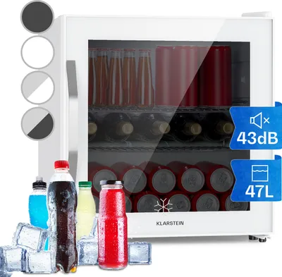 Produktbild von Klarstein Mini Kühlschrank mit Glastür, Mini-Kühlschrank für Zimmer, Getränkekühlschrank Klein mit Verstellbaren Ablagen, Kleiner Kühlschrank 47 Liter, Indoor/Outdoor Kühlschrank Leise