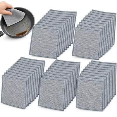 Obrázok produktu pre Drôtené utierky na riad čistiace handričky 50 ks 20x20 cm strieborné mikrovlákno na umývanie riadu hrncov panvíc bez škrabancov