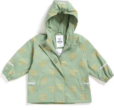 Produktbild von Regenjacke für Kinder | mit Fleece gefüttert |  | winddicht | wasserdicht | Kapuze | Kinder Matschjacke Matschhose für Jungen und Mädchen [grün-gelb, 110-116 (5-6 Jahre)]