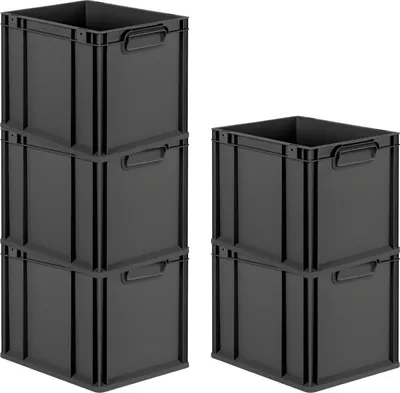 Produktbild von SparSet 5x Eurobox NextGen Grip | HxBxT 32x30x40cm | 30 Liter | Griffe geschlossen | Schwarz | Eurobehälter, Transportbox, Transportbehälter, Stapelbehälter