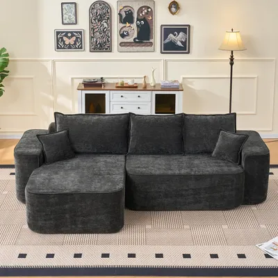 Produktbild von L-förmiges Ecksofa Modernes modulares Sofa 262cm, 3-4Sitzer„Cloud Sofa”,Liegefläche,extra tiefe Sitzfläche,keine Montage erforderlich,Chenille,schwarz