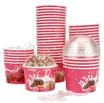 Eisbecher aus Karton, 50 Stück, 130 ml, rosa