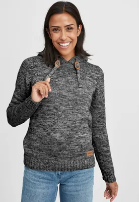 Produktbild von OXMO Philla Damen Strickpullover Kapuzenpullover Grobstrick Pullover mit Kapuze 100% Baumwolle Regular fit