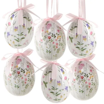 Produktbild von Logbuch-Verlag 6 Bunte Ostereier rosa pink mit Blumen Ostern Deko Eier zum Aufhängen Osterstrauch Hänger 6 cm