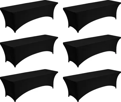 Image de SucceBuy 6 x nappe en Élasthanne stretch pour tables rectangulaires jusqu'à 244 cm, protection lavable et infroissable, idéale pour les fêtes, mariages, banquets et festivals, noir