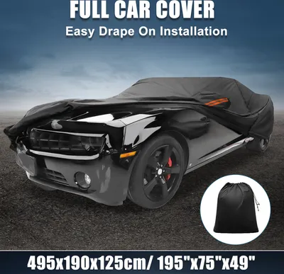 Image de Housse De Voiture Pour Chevy Camaro 2010-2021 Film En Aluminium Couverture Complète Extérieure Avec Fermeture Éclair De Porte Du Conducteur, Noir