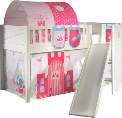 Produktbild von Kinderbett mit Rutsche Karyl Massivholz Weiß Textilset Princess 4